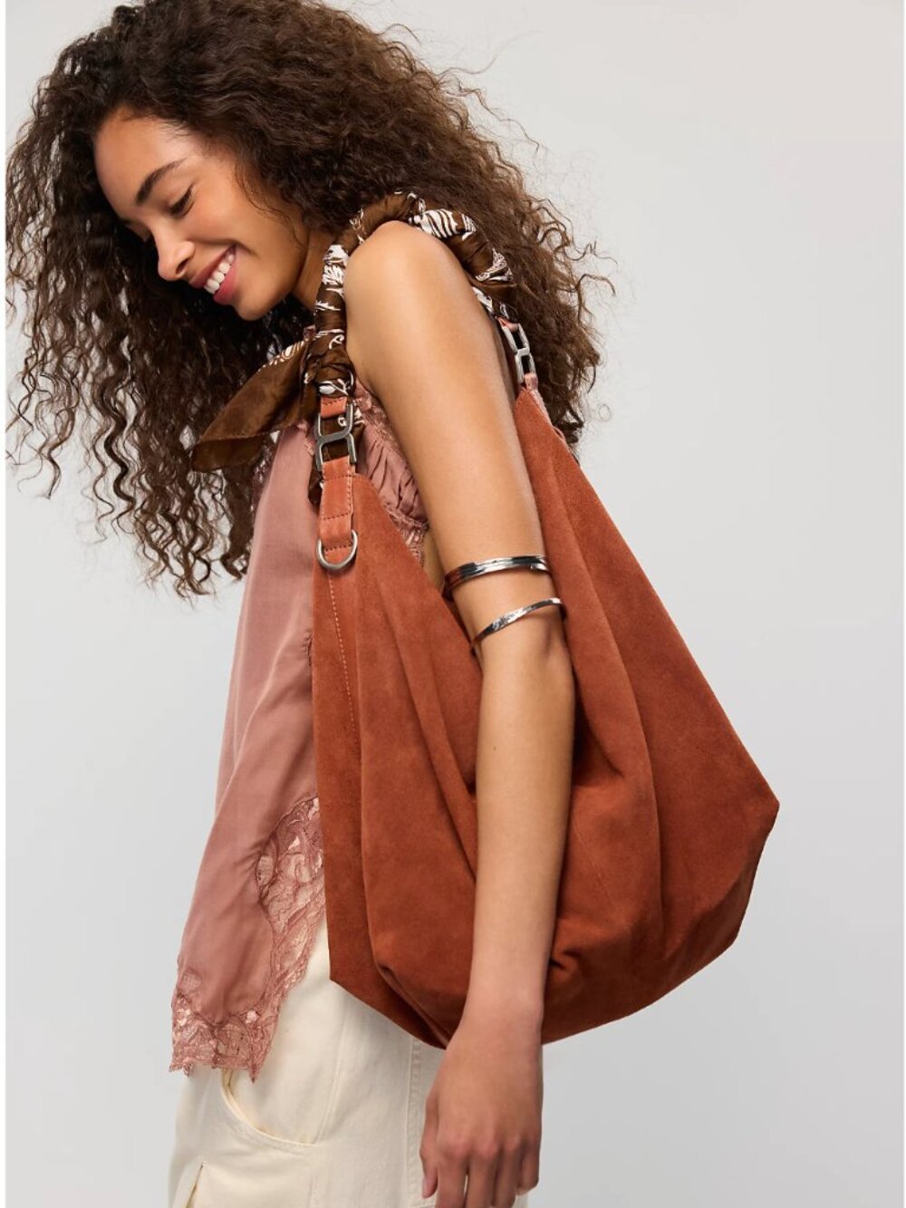 NWT Free People "Between Brown" Suede & Leather Hobo Bag